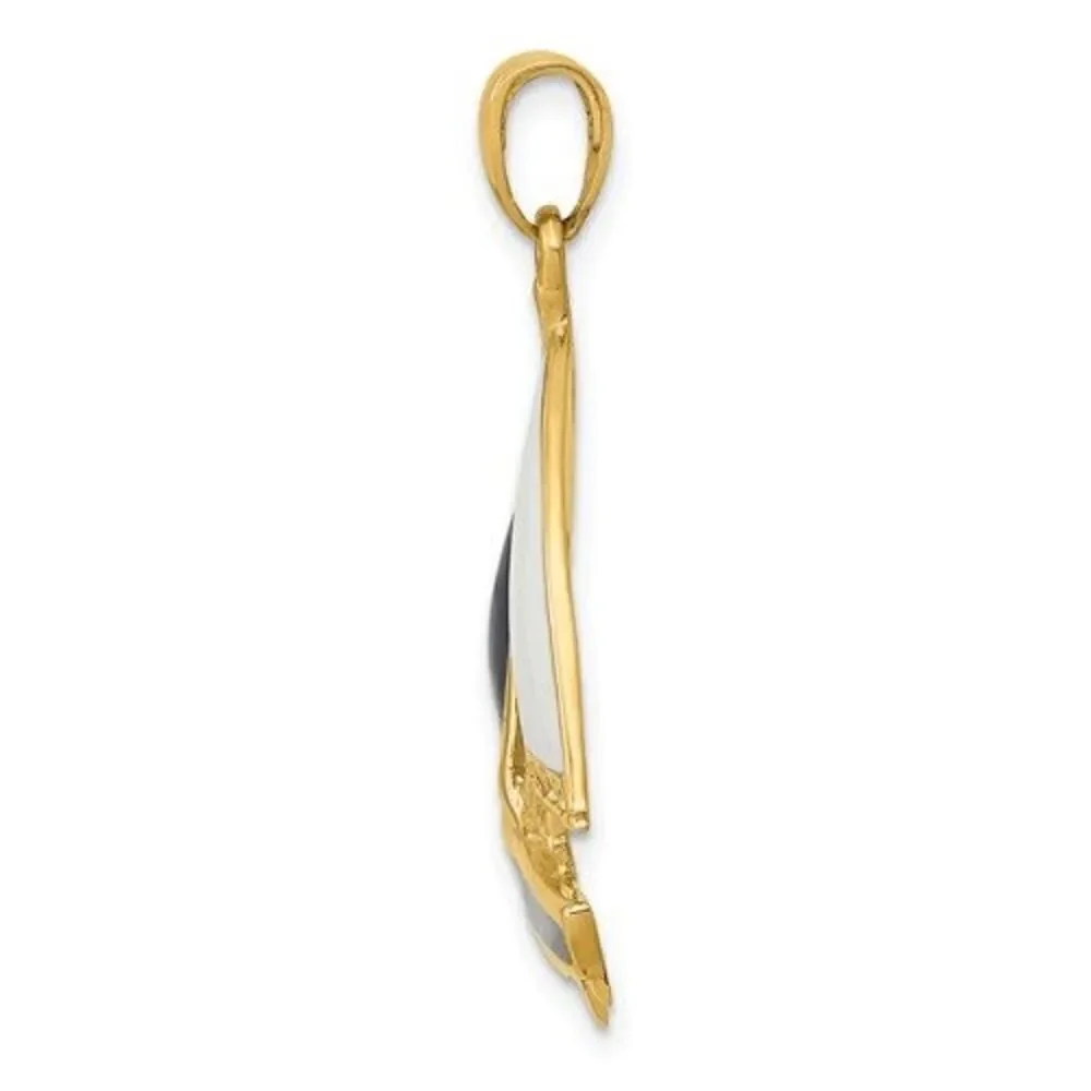 14K 2-D Blue and White Enameled Sailboat Pendant